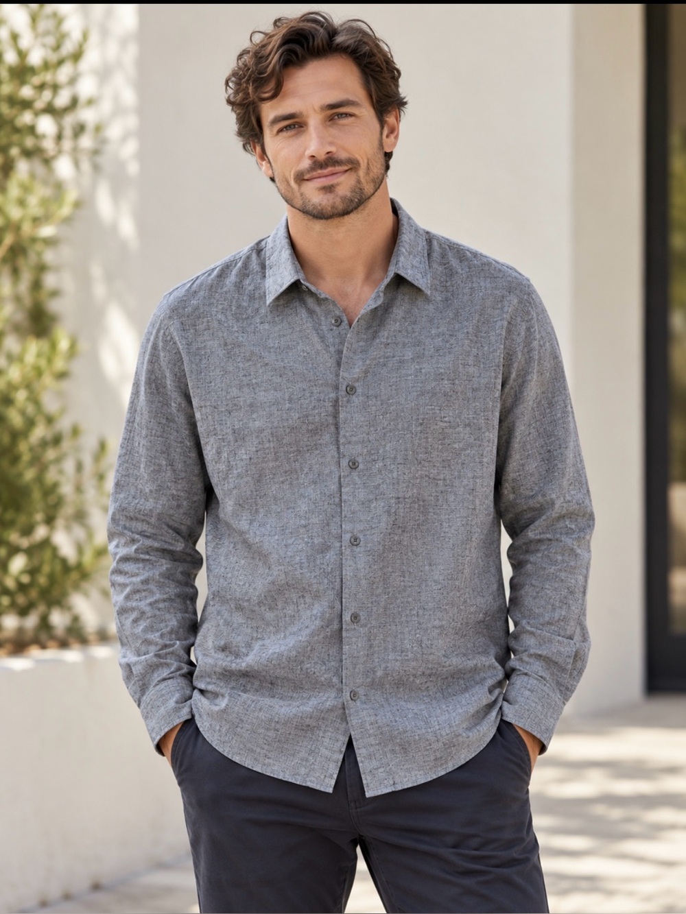 Armani Collezioni Gray Casual Button-Down Shirt